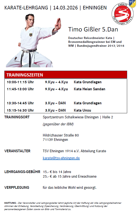 Karate Lehrgang mit Timo Gißler in Ehningen 14.03.2026